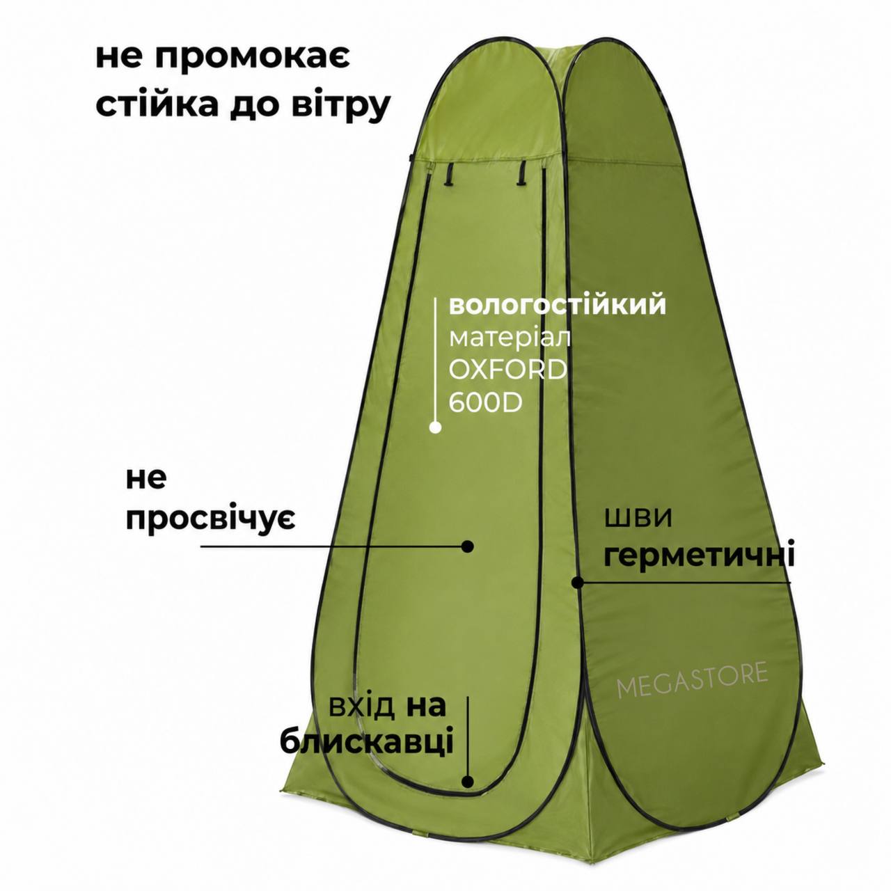 Туристична кабінка для душу та переодягання 190×120×120 см + чохол / Автоматичний намет-душ і туалет / Кабінка для переодягання, оливкова - Зображення 3