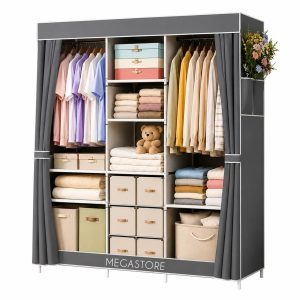 Тканинна шафа для одягу 170×130×45 см / Каркасний органайзер для зберігання речей / Складаний гардероб із чохлом