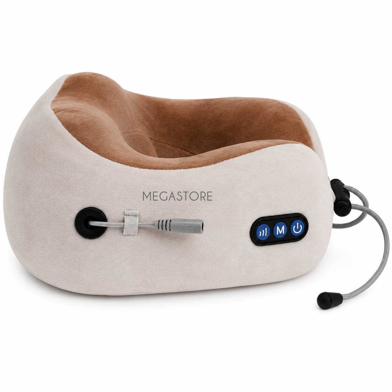 Масажна подушка для шиї з ефектом пам'яті, USB, коричнева / Подушка-масажер для шиї / Бездротовий масажер - Зображення 3