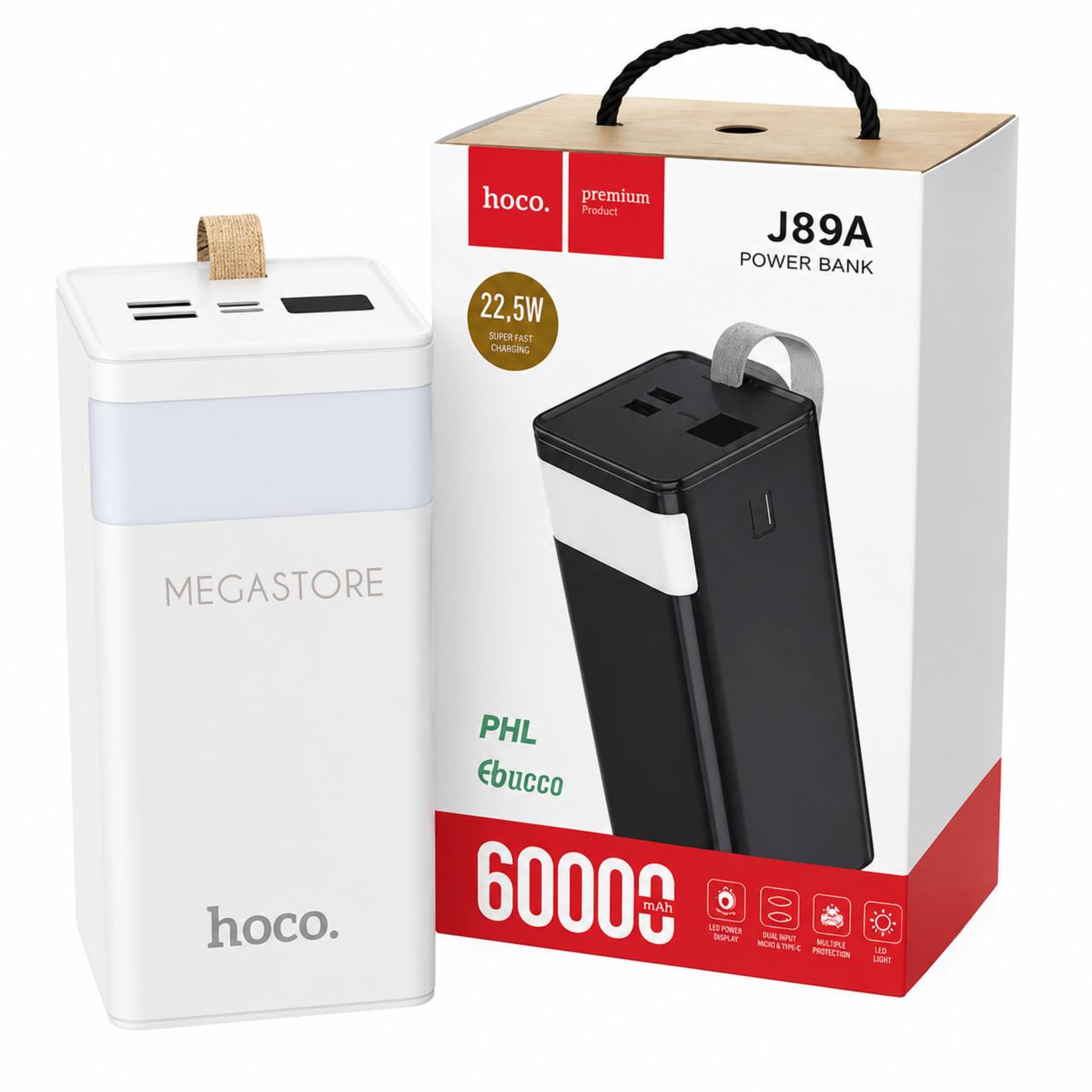 Повербанк 60000 мА·год 22.5W / Потужний портативний зарядний пристрій / Power Bank для швидкого заряджання смартфонів та інших пристроїв/ Білий